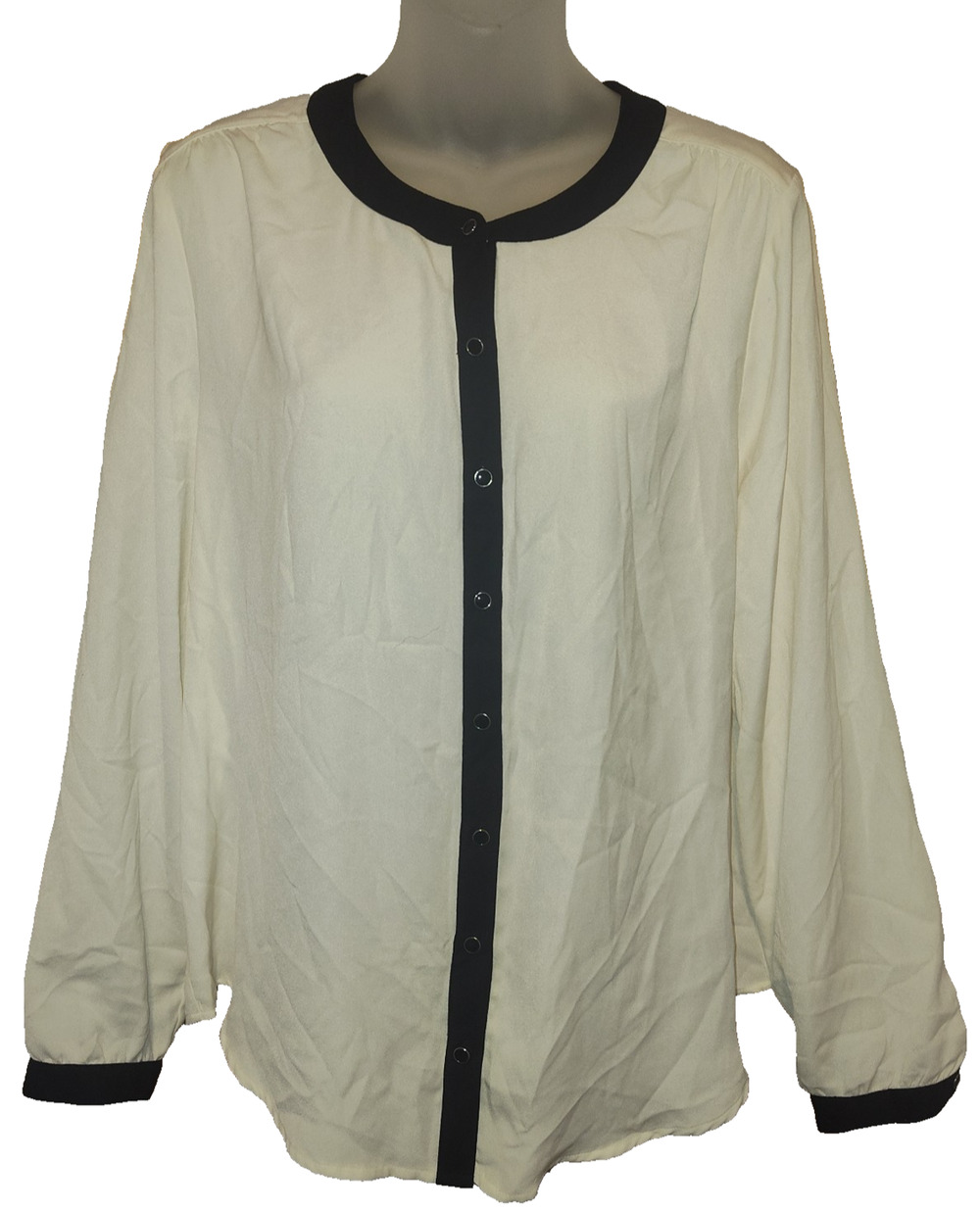 212 Collection Women’s White Black Trim Button Down Shirt Size L BG28